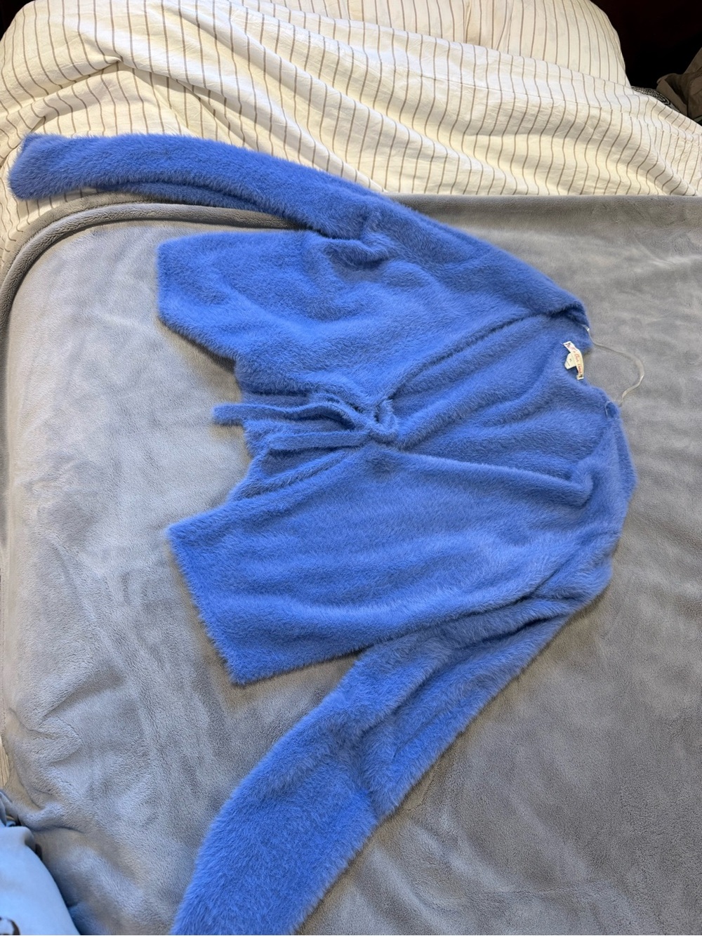 Blue Fuzzy Tie-Front Women's Sweater